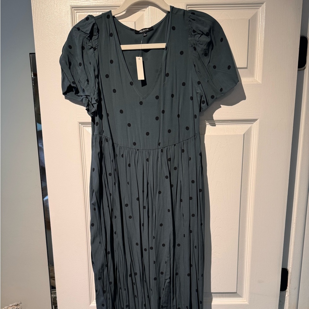 Madewell Gray Black Pleated Puff Sleeve Maxi Dress
